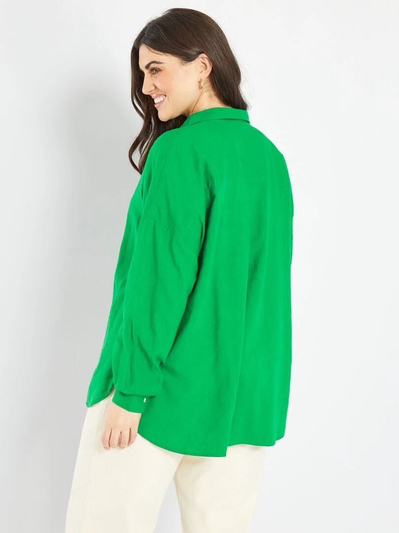 Camisa Larga De Lino - Verde Flúor 6 Camisa Larga De Lino - Verde Flúor - Imagen 4