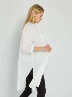 Camisa Larga De Popelina - BLANCO