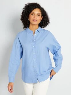 Camisa Larga Lisa De Lino - AZUL -Zalaris Tienda camisa larga lisa de lino azul zn912 2 frb3