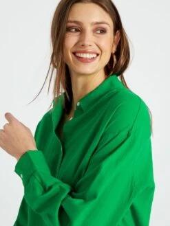 Camisa Larga Lisa De Lino - Verde Flúor -Zalaris Tienda camisa larga lisa de lino verde fluor zn912 6 frb4