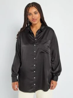 Camisa Larga Satinada - NEGRO -Zalaris Tienda camisa larga satinada negro aeb16 2 frb3