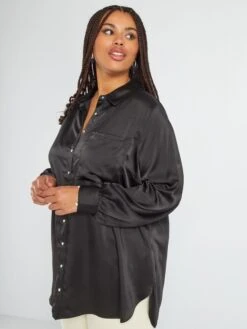 Camisa Larga Satinada - NEGRO -Zalaris Tienda camisa larga satinada negro aeb16 2 frb4