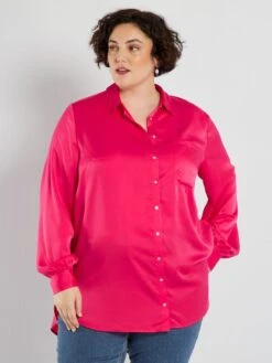 Camisa Larga Satinada - ROSA -Zalaris Tienda camisa larga satinada rosa aeb16 1 frb3