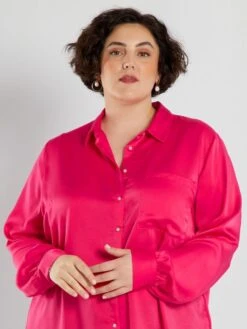 Camisa Larga Satinada - ROSA -Zalaris Tienda camisa larga satinada rosa aeb16 1 frb5