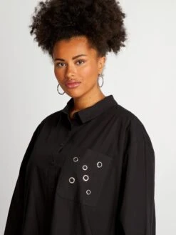 Camisa Lisa Con Ojales De Fantasía - Negro -Zalaris Tienda camisa lisa con ojales de fantasia negro ayd17 1 frb4