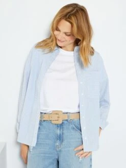 Camisa Lisa De Popelina - AZUL