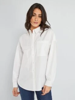 Camisa Lisa De Popelina - Blanco