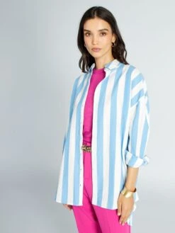 Camisa Oversize De Popelina - Azul/blanco