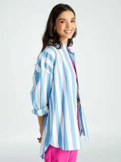 Camisa Oversize De Popelina - Azul/blanco -Zalaris Tienda camisa oversize de popelina azulblanco aee08 8 frb3