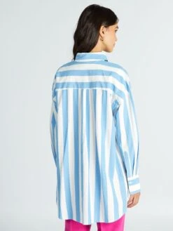 Camisa Oversize De Popelina - Azul/blanco -Zalaris Tienda camisa oversize de popelina azulblanco aee08 8 frb4