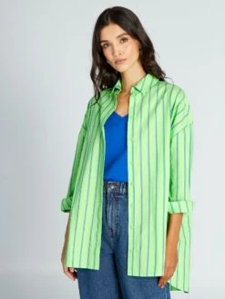 Camisa Oversize De Popelina - Rayas Verdes -Zalaris Tienda camisa oversize de popelina rayas verdes aee08 5 frb3