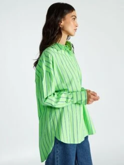 Camisa Oversize De Popelina - Rayas Verdes -Zalaris Tienda camisa oversize de popelina rayas verdes aee08 5 frb4