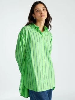 Camisa Oversize De Popelina - Rayas Verdes -Zalaris Tienda camisa oversize de popelina rayas verdes aee08 5 frb6