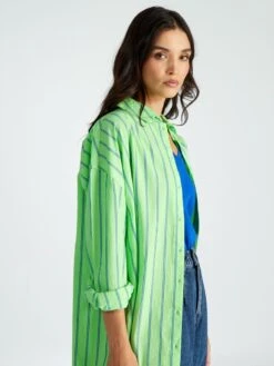 Camisa Oversize De Popelina - Rayas Verdes -Zalaris Tienda camisa oversize de popelina rayas verdes aee08 5 frb7