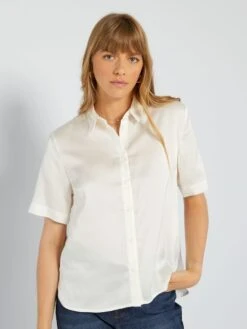 Camisa Satinada De Manga Corta - Blanco -Zalaris Tienda camisa satinada de manga corta blanco acw55 1 frb3