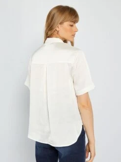 Camisa Satinada De Manga Corta - Blanco -Zalaris Tienda camisa satinada de manga corta blanco acw55 1 frb4