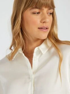 Camisa Satinada De Manga Corta - Blanco -Zalaris Tienda camisa satinada de manga corta blanco acw55 1 frb5