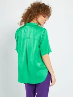 Camisa Satinada De Manga Corta - Verde 9 Camisa Satinada De Manga Corta - Verde -Zalaris Tienda camisa satinada de manga corta verde acw55 4 frb4