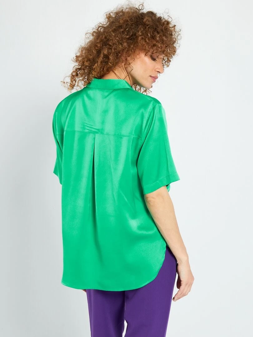 Camisa Satinada De Manga Corta - Verde 6 Camisa Satinada De Manga Corta - Verde - Imagen 4