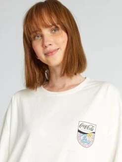 Camiseta 'Coca Cola' Con Cuello Redondo - Blanco -Zalaris Tienda camiseta coca cola con cuello redondo blanco aeo80 2 frb4