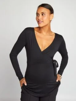 Camiseta Con Cuello Cruzado - Negro