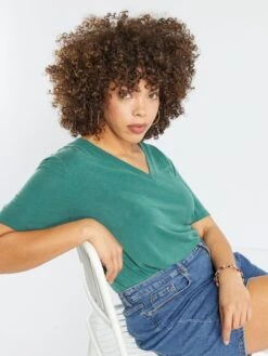 Camiseta Con Cuello De Pico De Tejido Suave - Verde