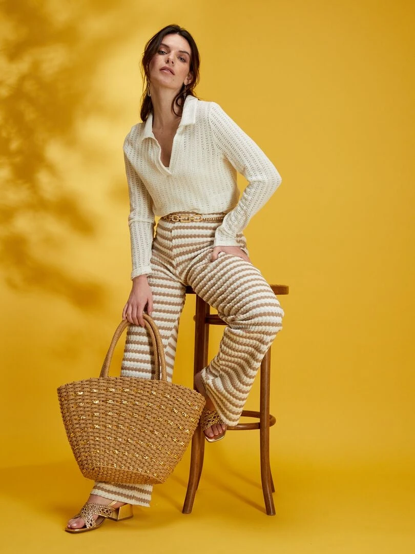 Camiseta Con Cuello De Polo - BEIGE 5 Camiseta Con Cuello De Polo - BEIGE - Imagen 3