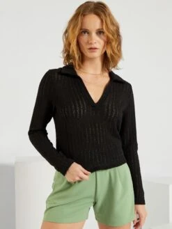 Camiseta Con Cuello De Polo - Negro -Zalaris Tienda camiseta con cuello de polo negro aev10 2 frb5