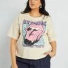 Camiseta Con Cuello Redondo 'Rolling Stones' - Beige -Zalaris Tienda camiseta con cuello redondo rolling stones beige ala99 1 frb1