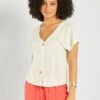 Camiseta Con Escote Abotonado - Beige -Zalaris Tienda camiseta con escote abotonado beige asm66 1 frb1