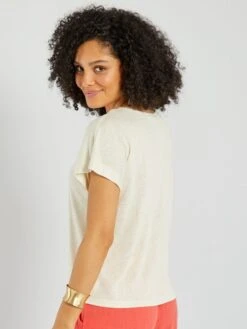 Camiseta Con Escote Abotonado - Beige -Zalaris Tienda camiseta con escote abotonado beige asm66 1 frb3