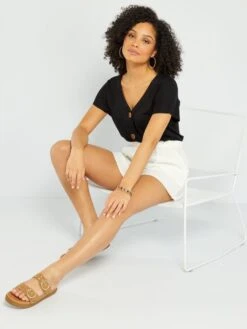 Camiseta Con Escote Abotonado - Negro -Zalaris Tienda camiseta con escote abotonado negro asm66 3 frb2