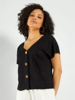 Camiseta Con Escote Abotonado - Negro -Zalaris Tienda camiseta con escote abotonado negro asm66 3 frb3