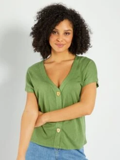 Camiseta Con Escote Abotonado - Verde Pino -Zalaris Tienda camiseta con escote abotonado verde pino asm66 4 frb3