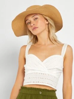 Camiseta Crop Top De Bordado Inglés - Blanco