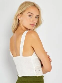 Camiseta Crop Top De Bordado Inglés - Blanco -Zalaris Tienda camiseta crop top de bordado ingles blanco amy95 1 frb3