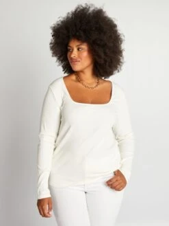 Camiseta De Canalé Con Cuello Cuadrado - Blanco -Zalaris Tienda camiseta de canale con cuello cuadrado blanco aod46 1 frb4