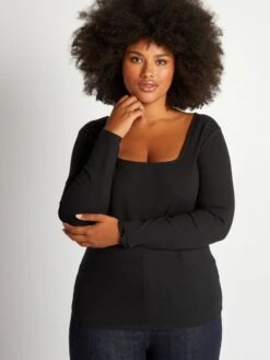 Camiseta De Canalé Con Cuello Cuadrado - Negro -Zalaris Tienda camiseta de canale con cuello cuadrado negro aod46 2 frb3