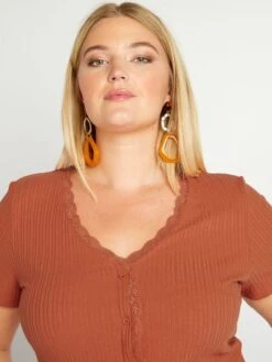 Camiseta De Canalé Con Cuello De Pico - Naranja -Zalaris Tienda camiseta de canale con cuello de pico naranja awa33 2 frb3
