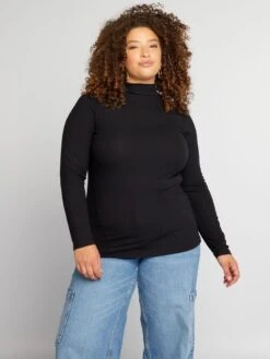 Camiseta De Cuello Alto De Canalé - Negro -Zalaris Tienda camiseta de cuello alto de canale negro ajq31 4 frb3