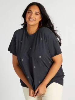 Camiseta De Cuello Redondo Con Strass - GRIS -Zalaris Tienda camiseta de cuello redondo con strass gris zo943 2 frb4