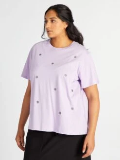 Camiseta De Cuello Redondo Con Strass - PURPURA -Zalaris Tienda camiseta de cuello redondo con strass purpura zo943 3 frb3