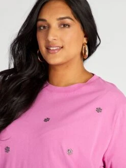 Camiseta De Cuello Redondo Con Strass - ROSA -Zalaris Tienda camiseta de cuello redondo con strass rosa zo943 4 frb4