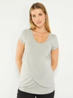 Camiseta De Lactancia Con Cuello Redondo - GRIS