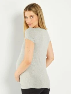 Camiseta De Lactancia Con Cuello Redondo - GRIS -Zalaris Tienda camiseta de lactancia con cuello redondo gris ahw26 1 frb4