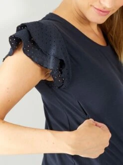 Camiseta De Lactancia Con Volantes En Las Mangas - Azul -Zalaris Tienda camiseta de lactancia con volantes en las mangas azul ahl70 2 frb2