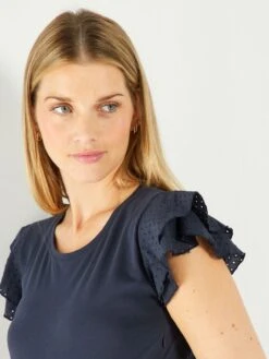 Camiseta De Lactancia Con Volantes En Las Mangas - Azul -Zalaris Tienda camiseta de lactancia con volantes en las mangas azul ahl70 2 frb5