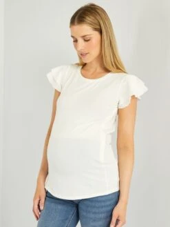 Camiseta De Lactancia Con Volantes En Las Mangas - Blanco