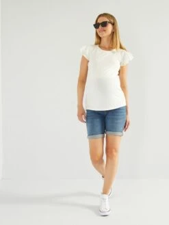 Camiseta De Lactancia Con Volantes En Las Mangas - Blanco -Zalaris Tienda camiseta de lactancia con volantes en las mangas blanco ahl70 1 frb3