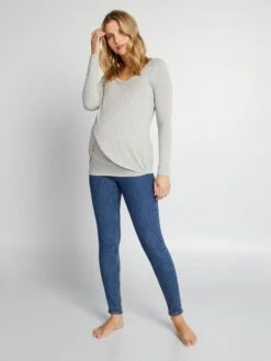 Camiseta De Lactancia Cruzada Por Delante - GRIS